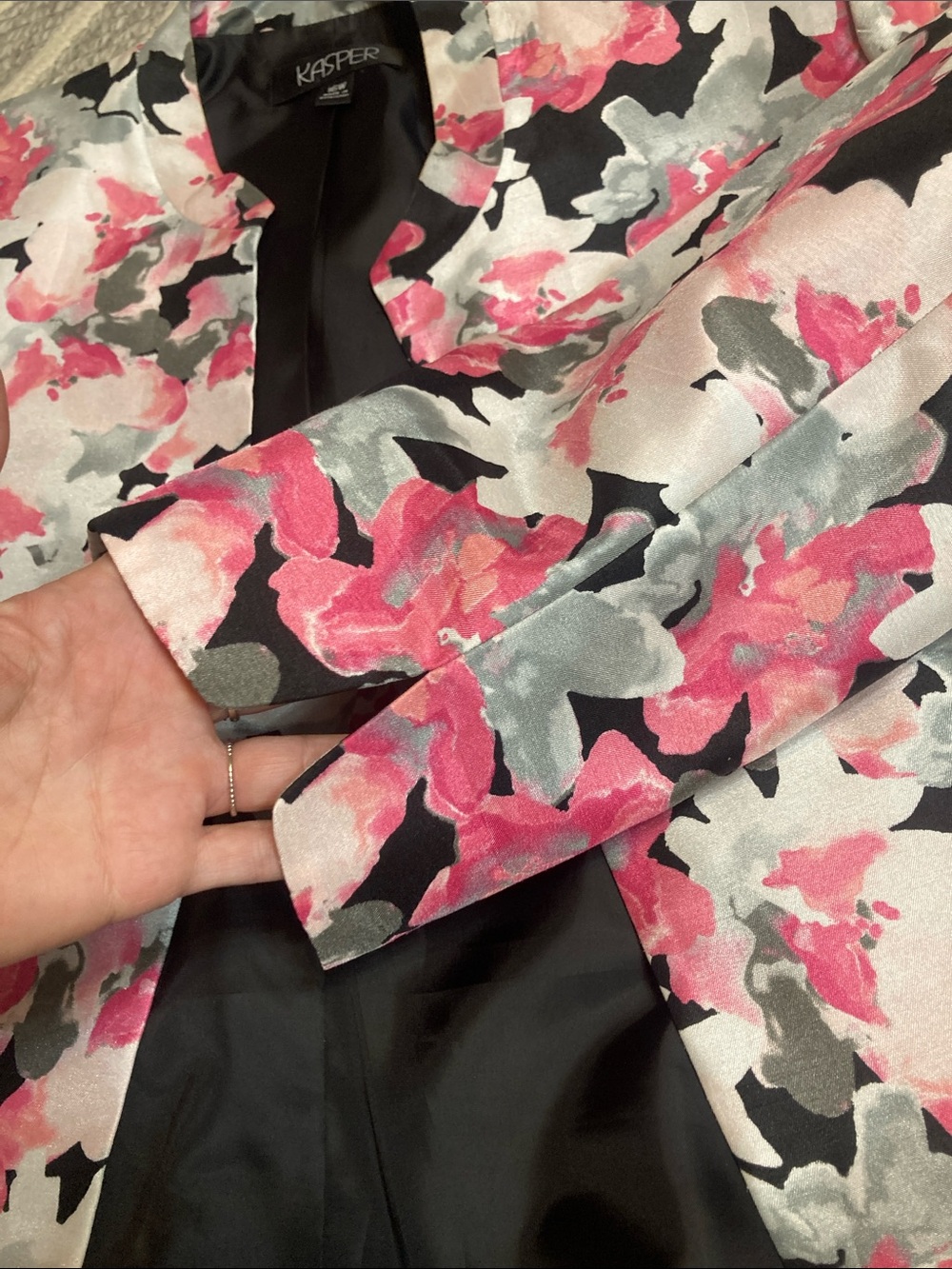 Kasper 16W Pink & Black Abstract Floral Open-Front Blazer Jacket - Picture 8 of 12